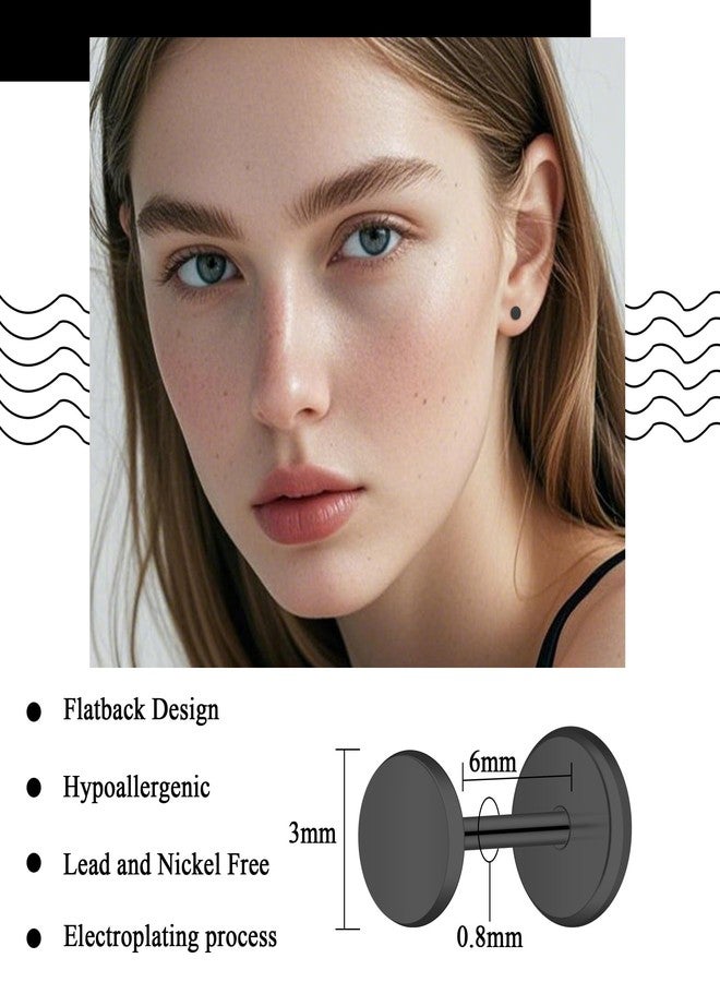 ZDE Women Earrings Threadless Flat Back Dot Earrings Titanium Hypoallergenic Cartilage Non-Nickel Black Push in Earrings Studs for Sensitive Ears Simple Classic Earstuds (Black, 3MM) - Image 2